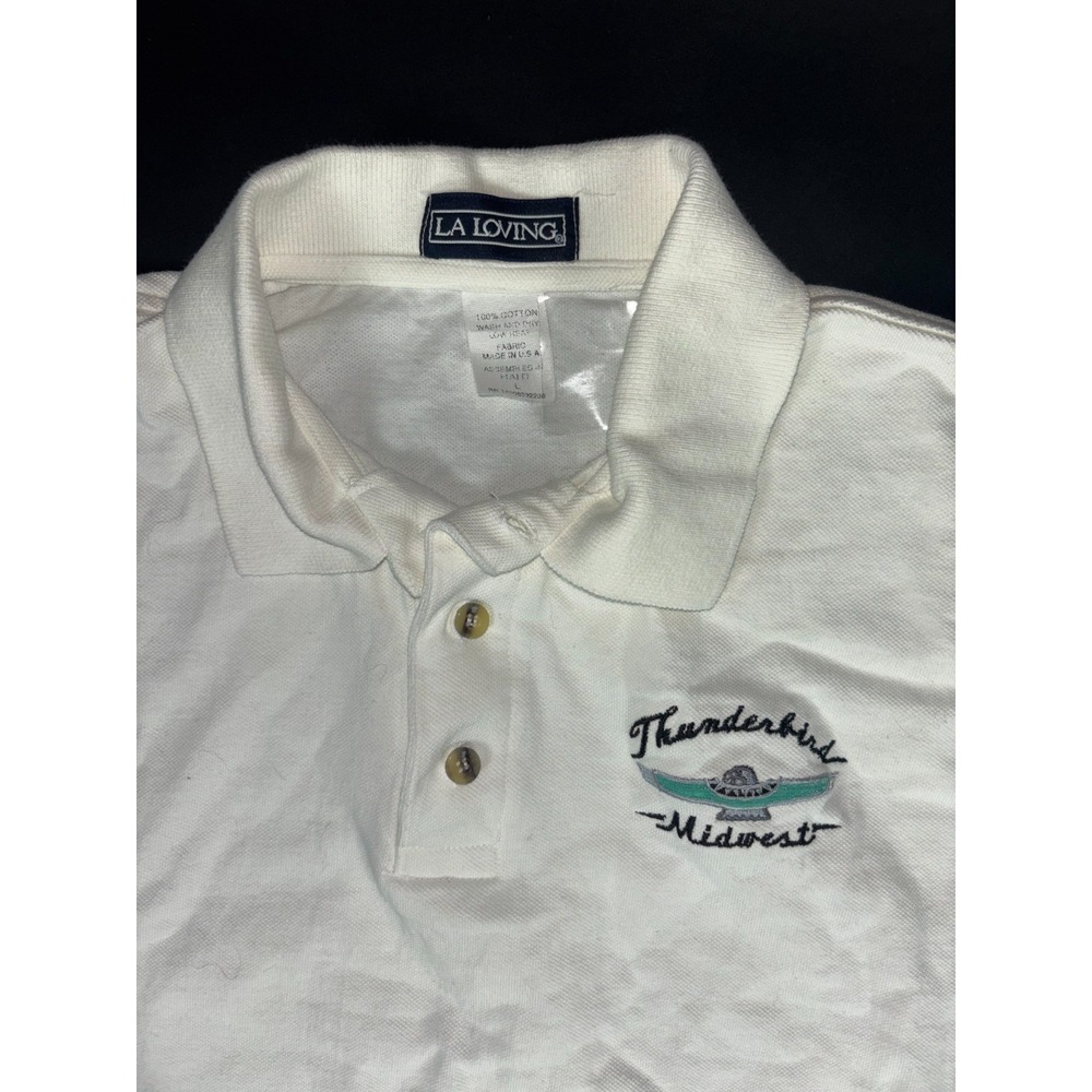 LA Loving Y2K Polo‎ Shirt Mens Large Ivory Hi-Low Hem Made In USA Thunderbird - Picture 4 of 6